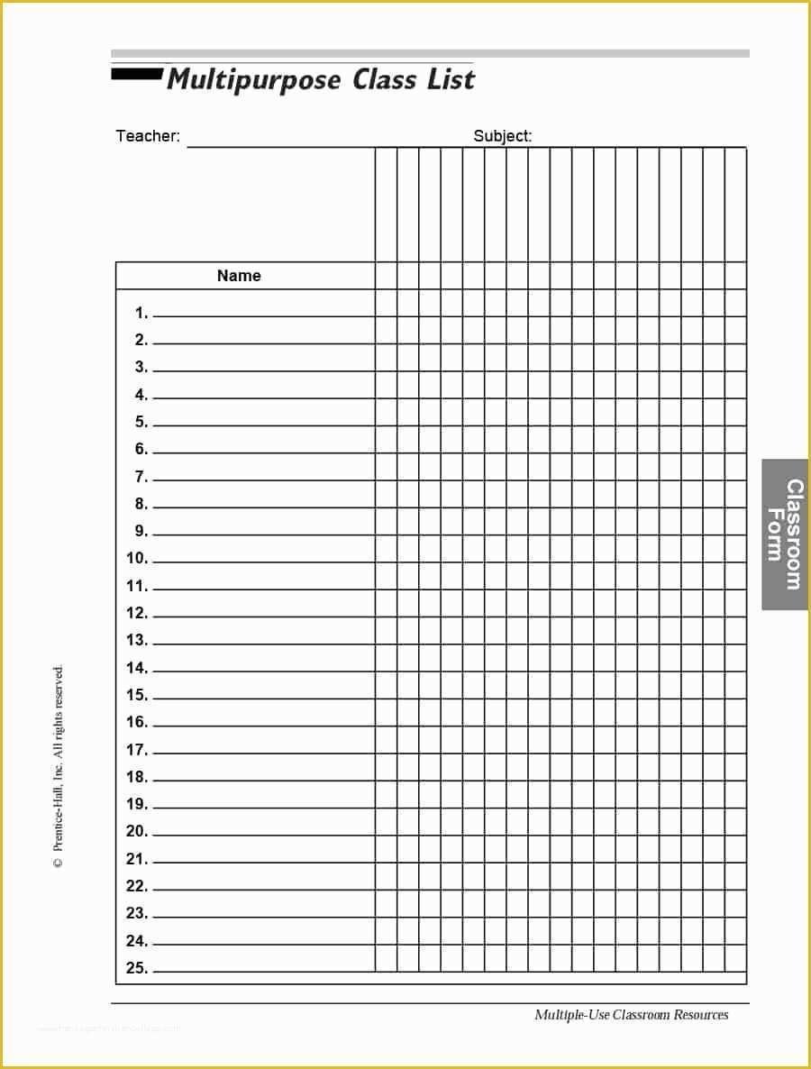 Free Roster Templates Printable Of 37 Class Roster Templates [student Roster Templates for