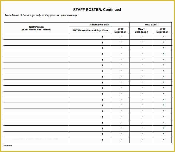 Free Roster Templates Printable Of Monthly Roster Template