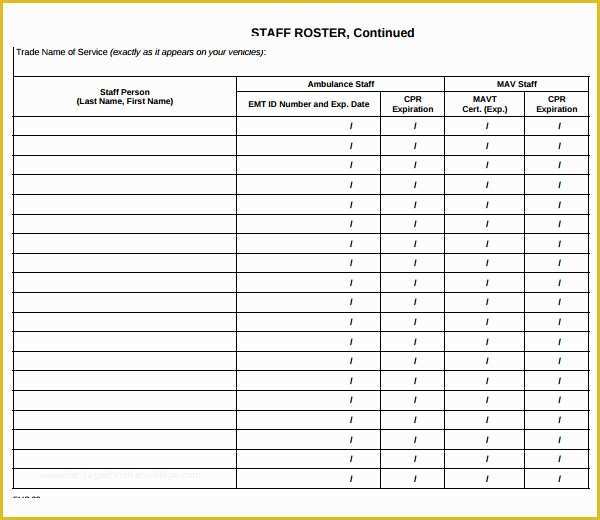 Free Roster Templates Printable Of Monthly Roster Template