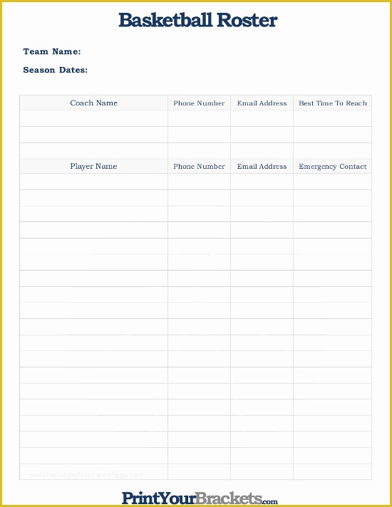 Printable Roster Sheet