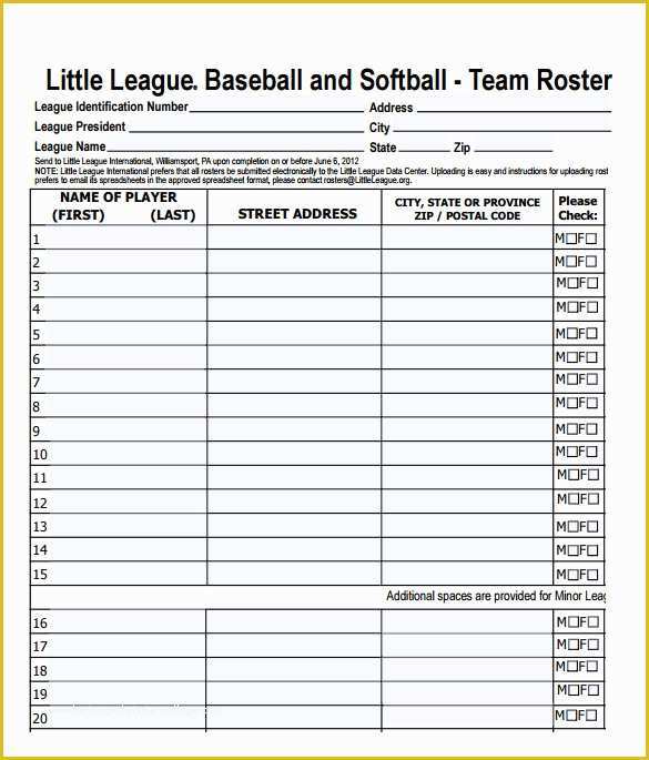 Free Roster Templates Printable Of Sample Baseball Roster Template 10 Download Documents