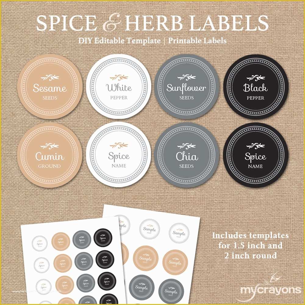 Free Round Sticker Label Template Of Editable Spice Labels Printable Diy Printable Kitchen