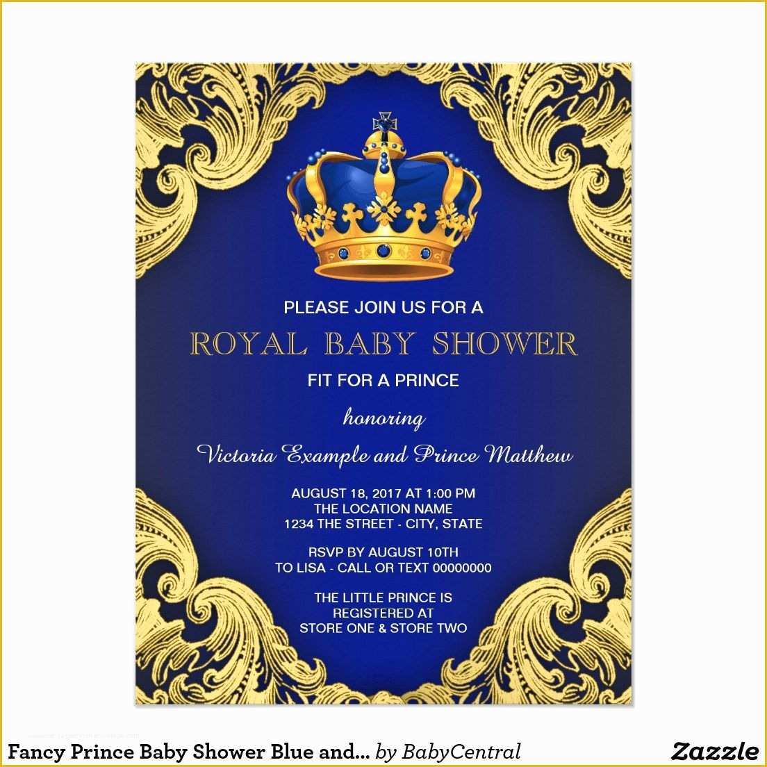 Free Royal Prince Baby Shower Invitation Template Of Fancy Prince Baby Shower Blue and Gold Invitation