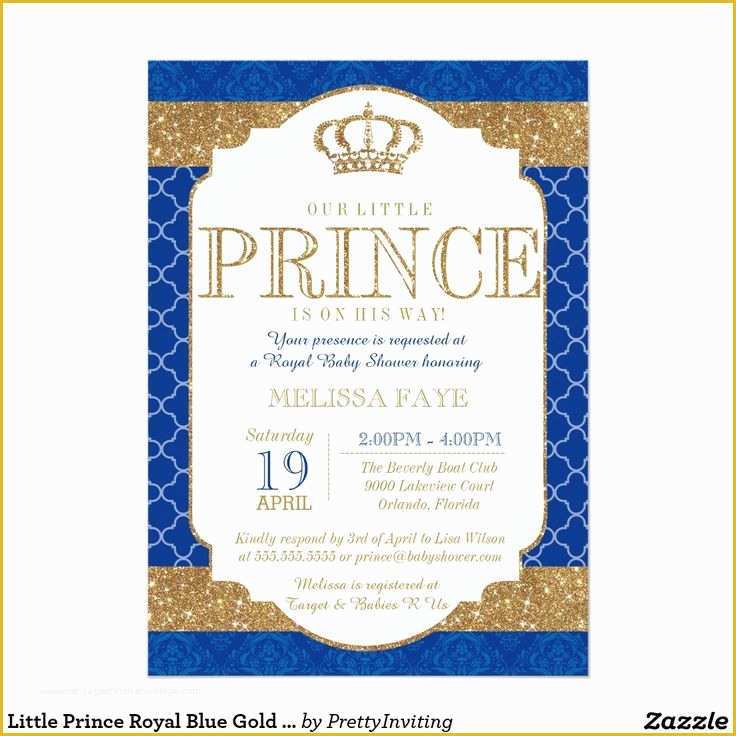 Free Royal Prince Baby Shower Invitation Template Of Little Prince Royal Blue Gold Baby Shower Card