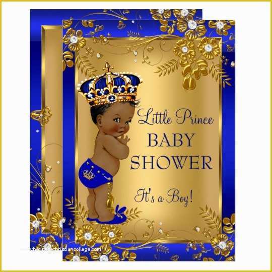 Free Royal Prince Baby Shower Invitation Template Of Prince Boy Baby Shower Gold Blue African American Card
