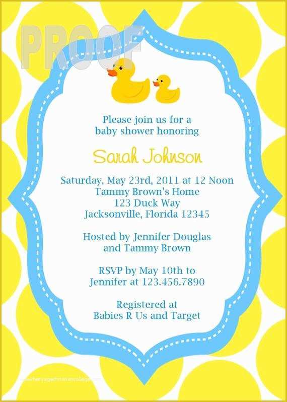 Free Rubber Ducky Baby Shower Invitations Template Of Adorable Rubber Ducky Custom Baby Shower by Customparty4u