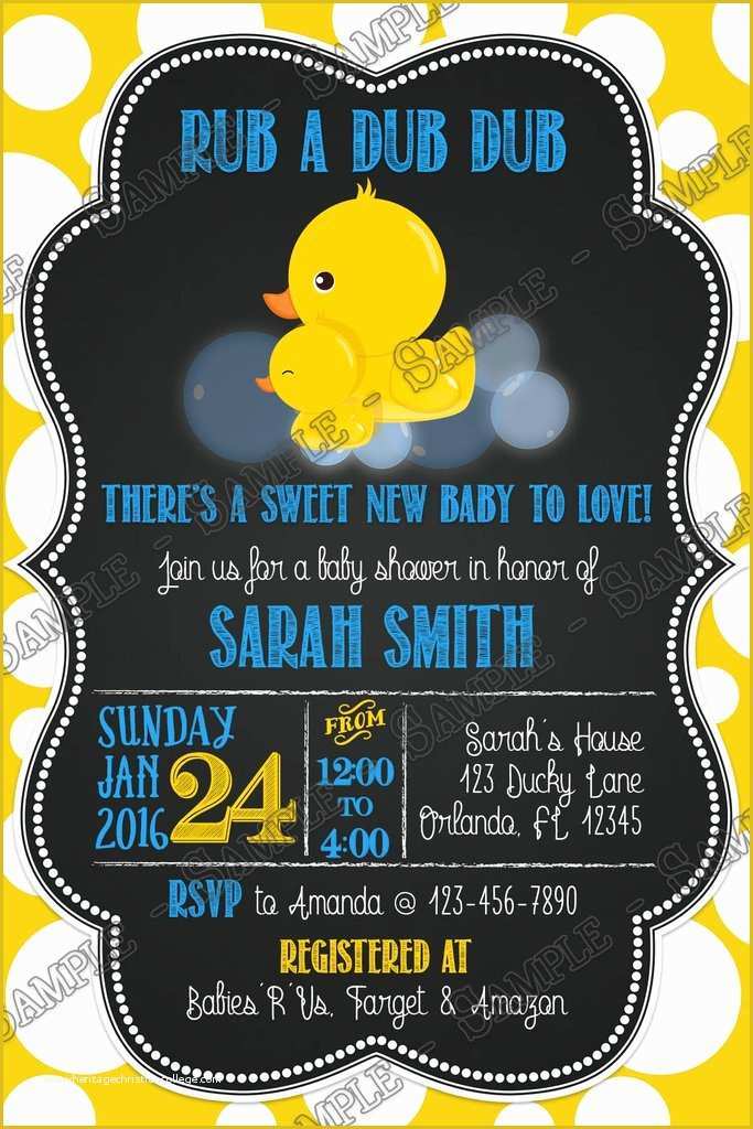 Free Rubber Ducky Baby Shower Invitations Template Of Novel Concept Designs Rub A Dub Dub Rubber Duck Baby