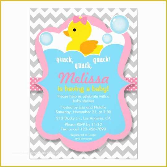 Free Rubber Ducky Baby Shower Invitations Template Of Quack Rubber Ducky Girl Baby Shower Invitation
