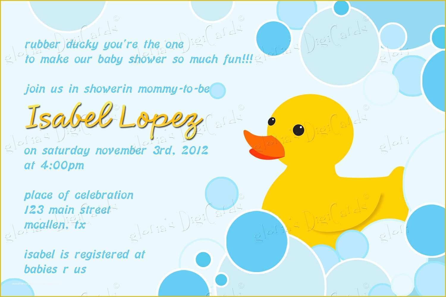 Free Rubber Ducky Baby Shower Invitations Template Of Rubber Ducky Baby Shower Invitation by Gloria S Digi Cards