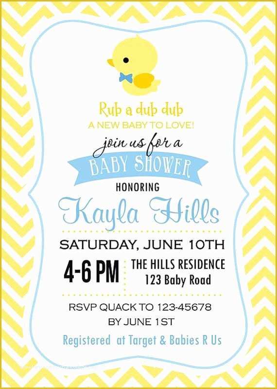 Free Rubber Ducky Baby Shower Invitations Template Of Rubber Ducky Baby Shower Invitation for Boy and by