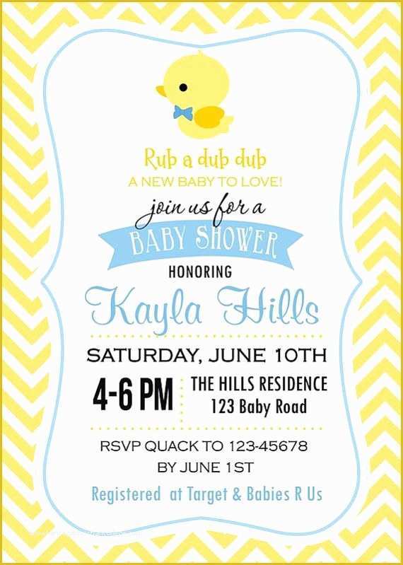 Free Rubber Ducky Baby Shower Invitations Template Of Rubber Ducky Baby Shower Invitation for Boy and by