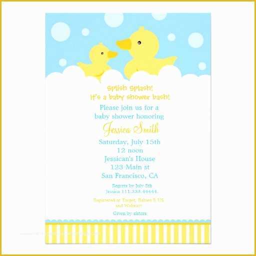 Free Rubber Ducky Baby Shower Invitations Template Of Rubber Ducky Duck Baby Shower Invitation for Girl 5&quot; X 7