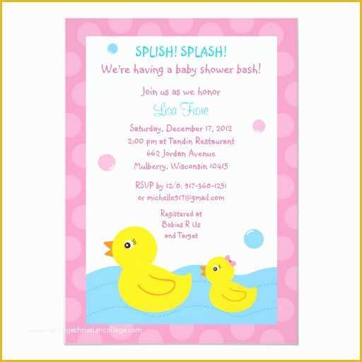 Free Rubber Ducky Baby Shower Invitations Template Of Rubber Ducky Duck Girl Baby Shower Invitations