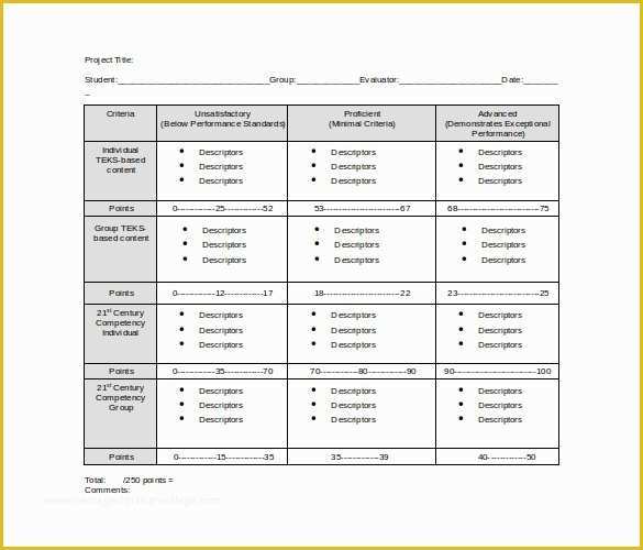 Free Rubric Template Of 12 Microsoft Word Free Blank Templates Download