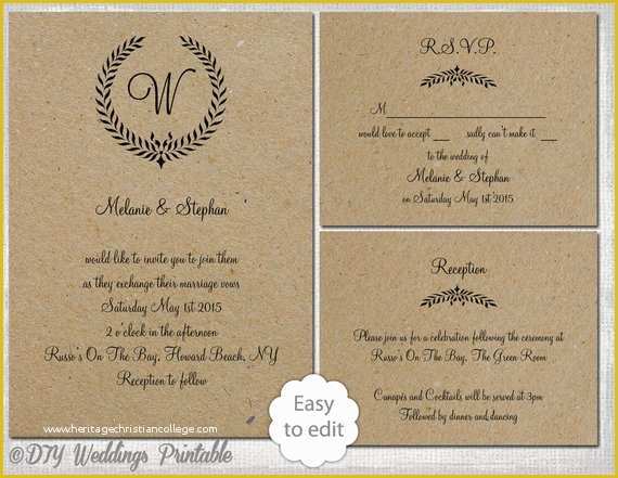 Free Rustic Wedding Invitation Printable Templates Of Rustic Wedding Invitation Set Leaf Garland