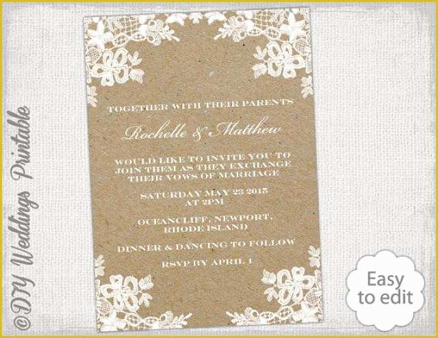 Free Rustic Wedding Invitation Printable Templates Of Rustic Wedding Invitation Template Diy "rustic Lace