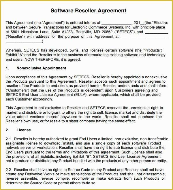Free Saas Agreement Template Of 8 Sample Free Reseller Agreement Templates to Download