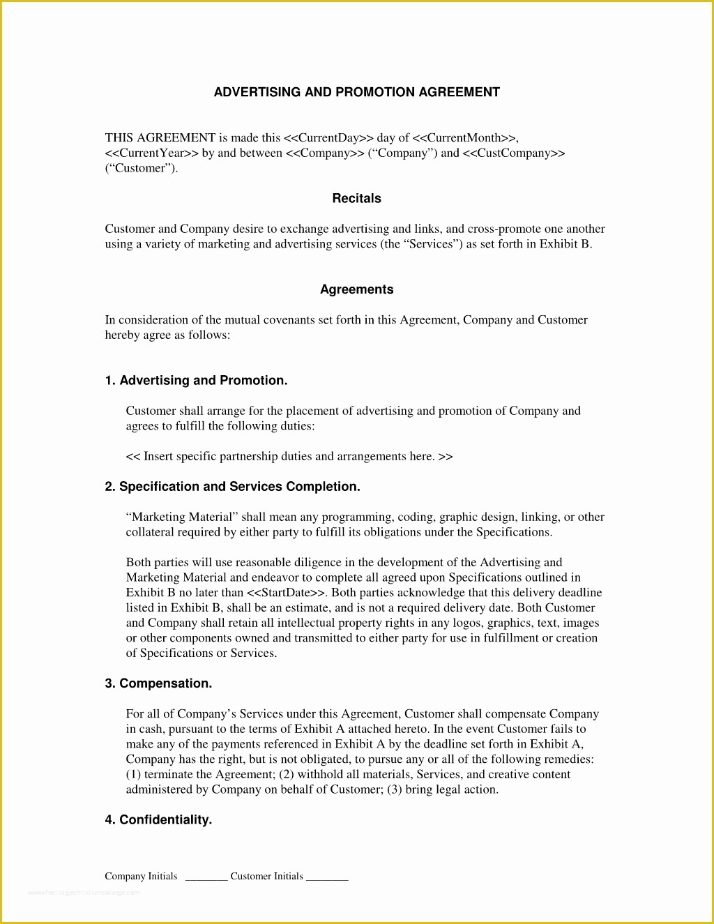 Free Saas Agreement Template Of Contract Advertising Contract Template