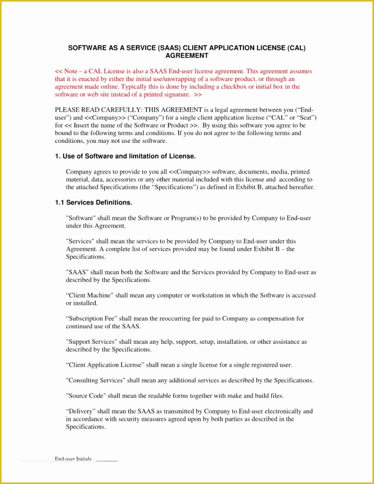 Free Saas Agreement Template Of Contract Saas Contract Template