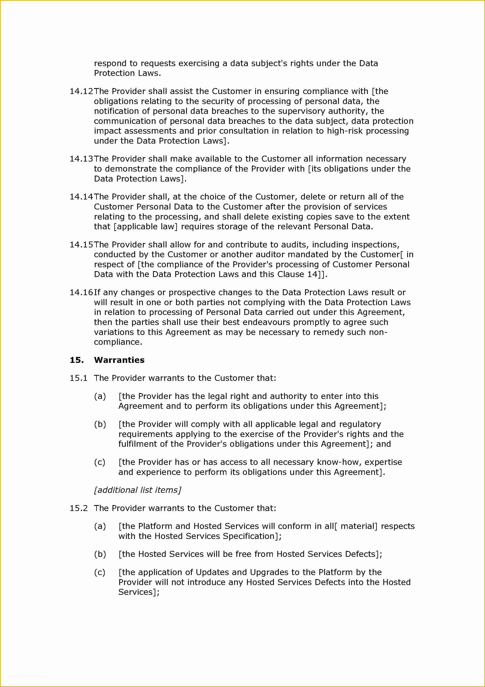 Free Saas Agreement Template Of Customer Protection Agreement Template