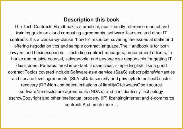 Free Saas Agreement Template Of Download the Tech Contracts Handbook Cloud Puting