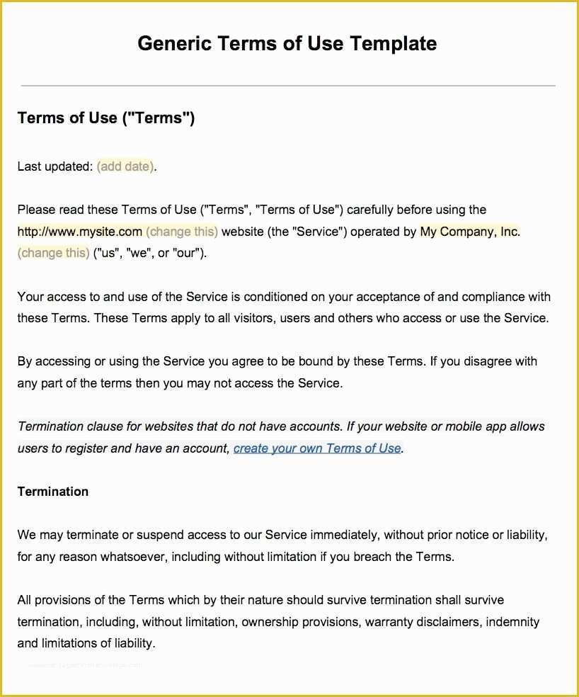 Free Saas Agreement Template Of Sample Terms Of Use Template Termsfeed