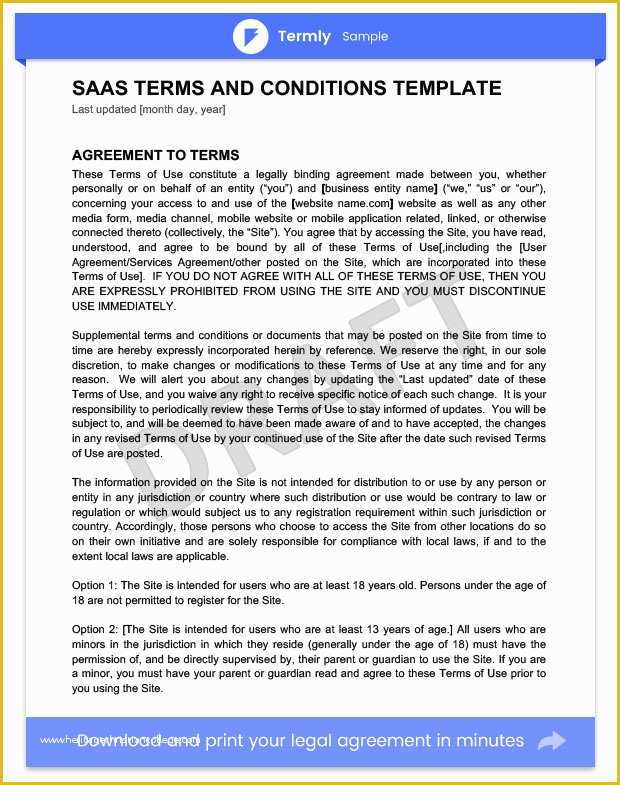 Free Saas Agreement Template Of Terms & Conditions Templates & Samples