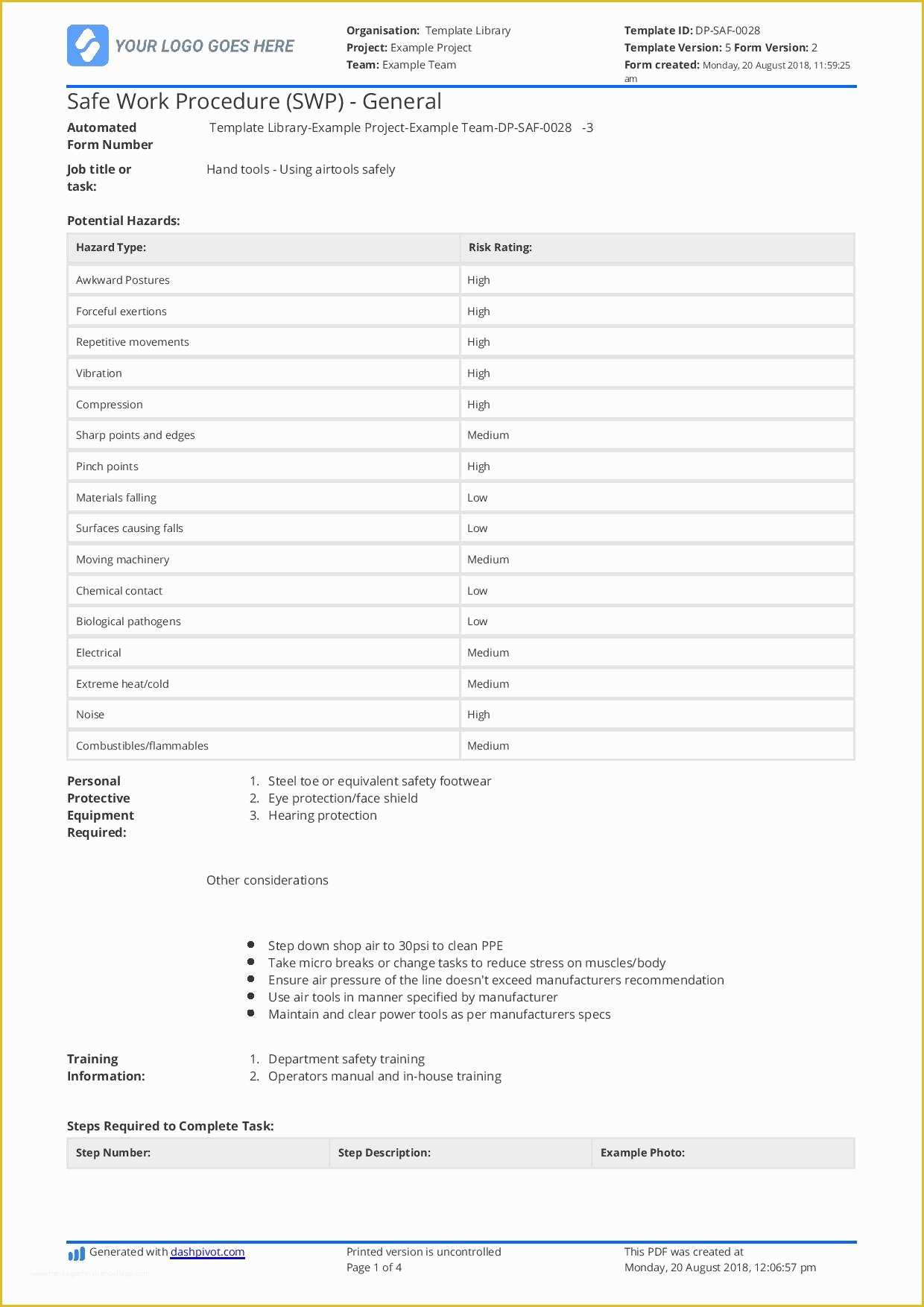 Free Safety Program Template Of Safe Work Procedure Template Swp Template Use It Free Here