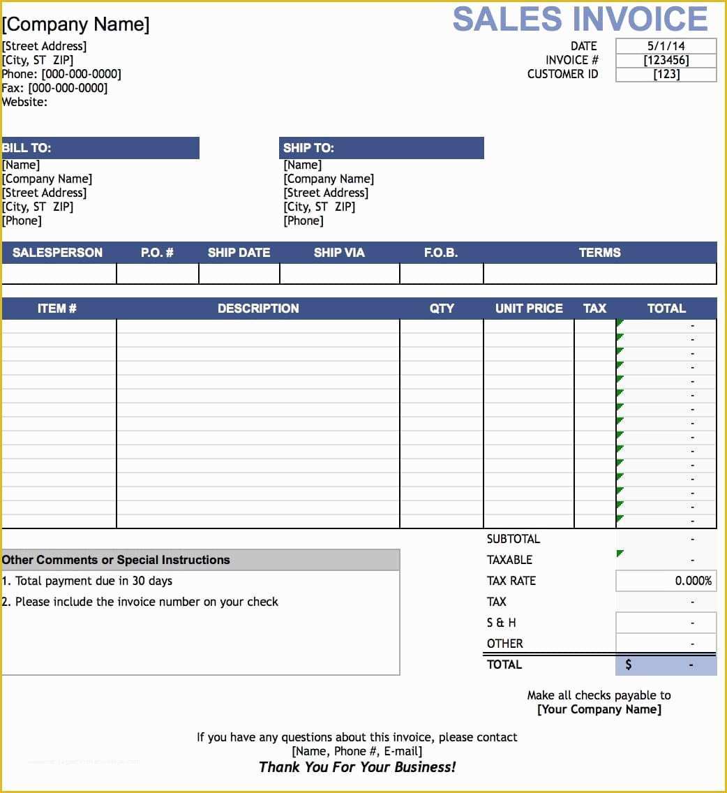 Free Sales Invoice Template Word Of Free Sales Invoice Template Excel Pdf