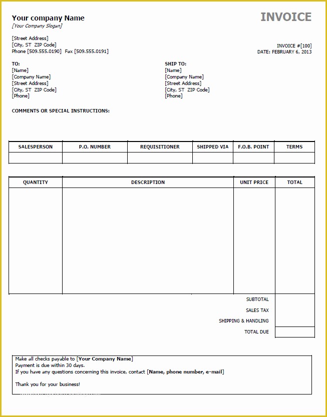 Free Sales Invoice Template Word Of Invoice Template Word