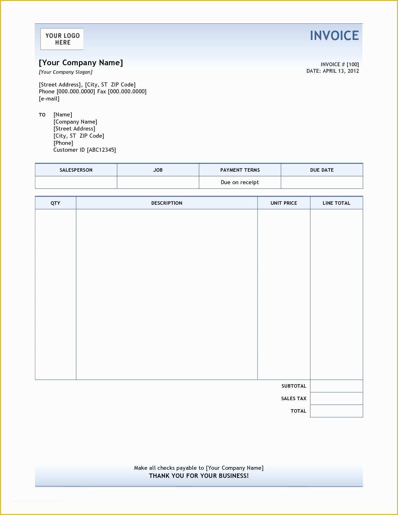 Free Sales Invoice Template Word Of Sales Invoice Template Word