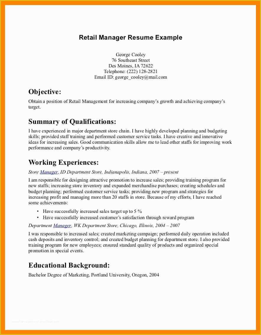Free Sales Manager Resume Templates Of 6 Retail Resume Examples