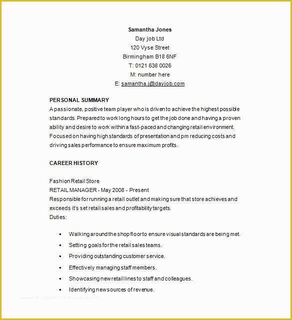 Free Sales Manager Resume Templates Of 9 Retail Resume Templates Doc Pdf