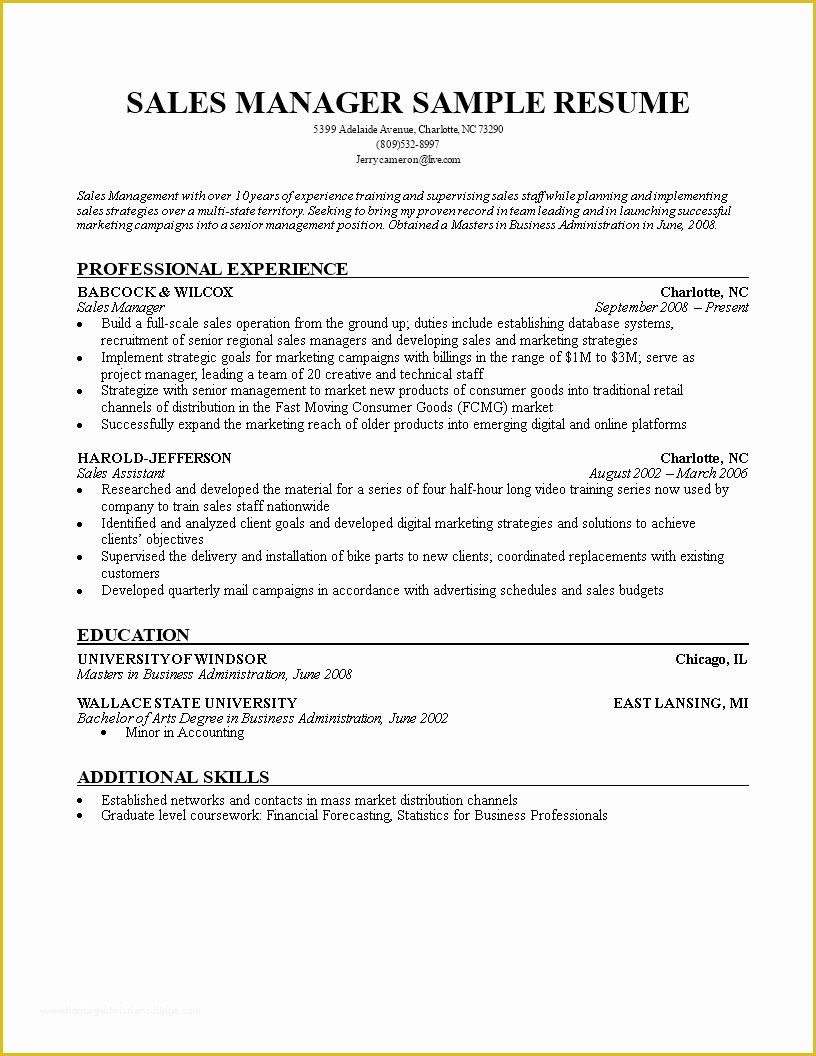 Free Sales Manager Resume Templates Of Free Sales Manager Resume