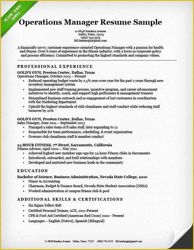 Free Sales Manager Resume Templates Of Operations Manager Resume Sample