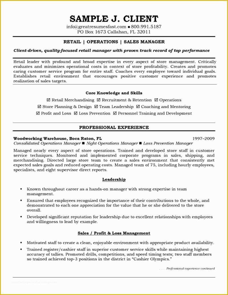 Free Sales Manager Resume Templates Of Retail Operations and Sales Manager Resume