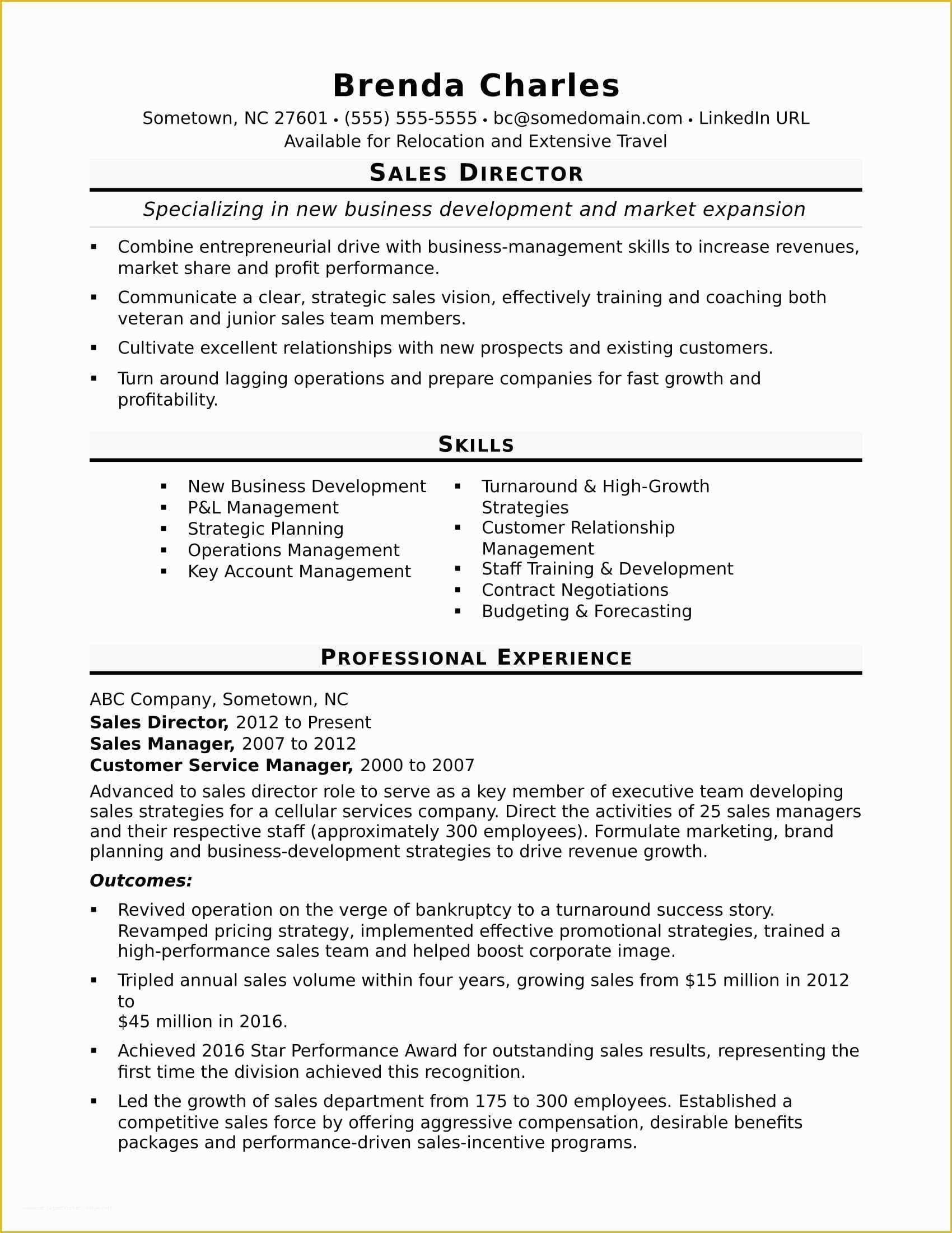 Free Sales Manager Resume Templates Of Sales Director Resume Sample