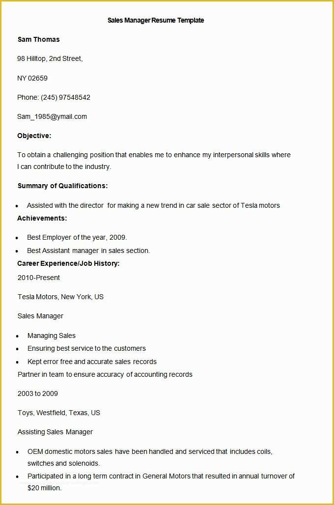 Free Sales Manager Resume Templates Of Sales Resume Template – 41 Free Samples Examples format