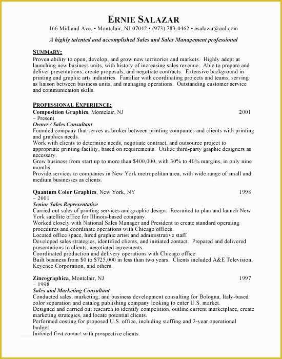 Free Sales Manager Resume Templates Of Senior Sales Representative