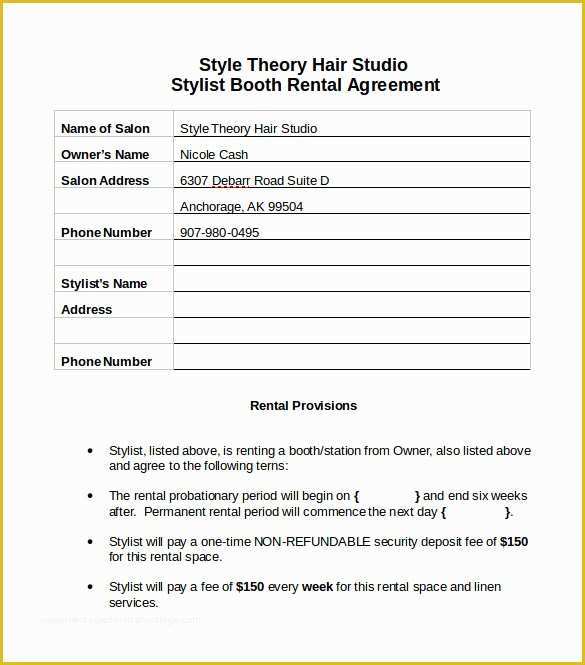 Free Salon Application Template Of 8 Booth Rental Agreement Templates – Samples Examples