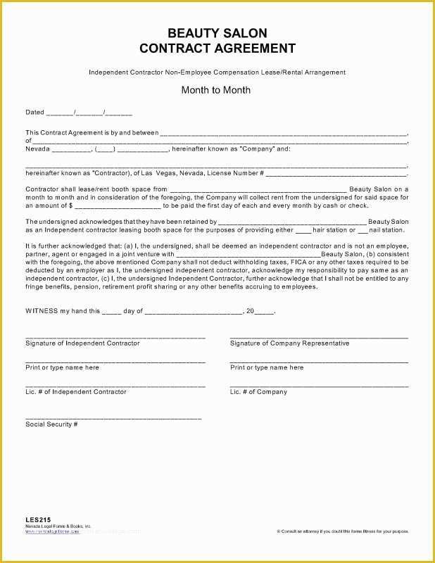 Free Salon Application Template Of Beautysalon Independent Contractor Agreement Template