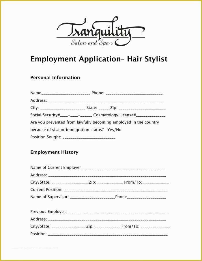 Free Salon Application Template Of Free Salon Employment Application Template Template 1