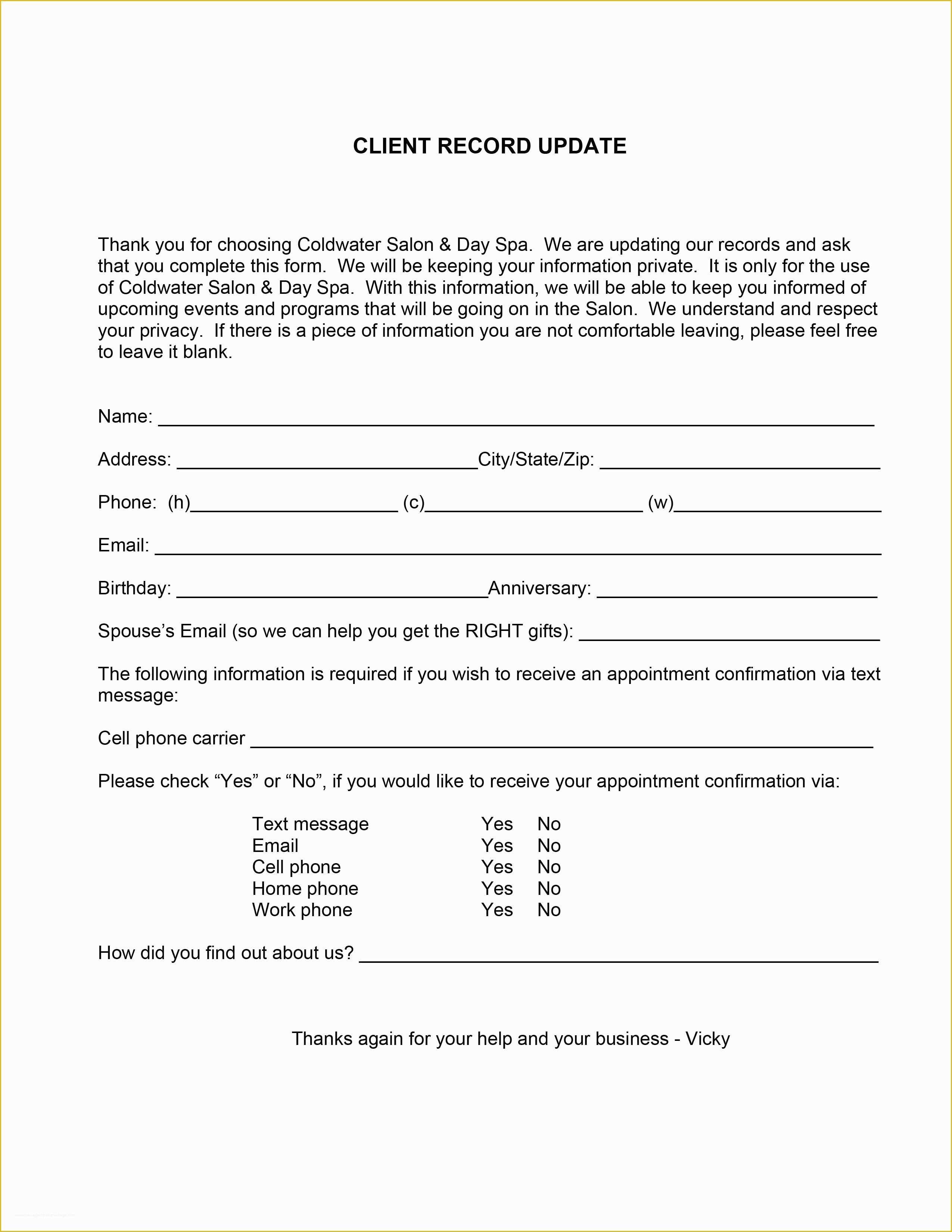 Free Salon Application Template Of Salon Consent forms Templates
