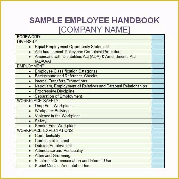 Free Salon Employee Handbook Template Of Sample Employee Handbook Table Of Contents