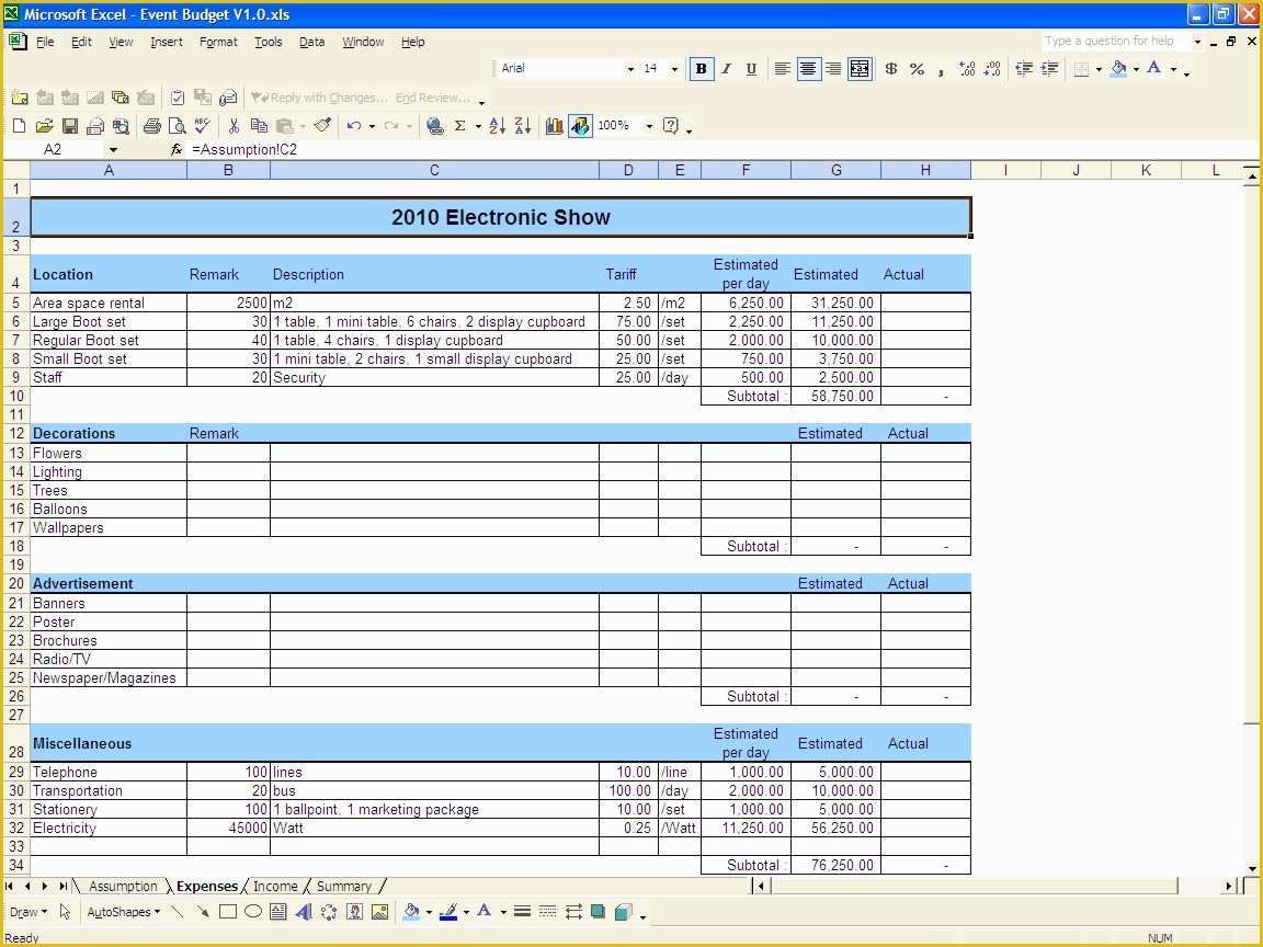 Free S&amp;op Excel Template Of event Bud Template Excel 2010