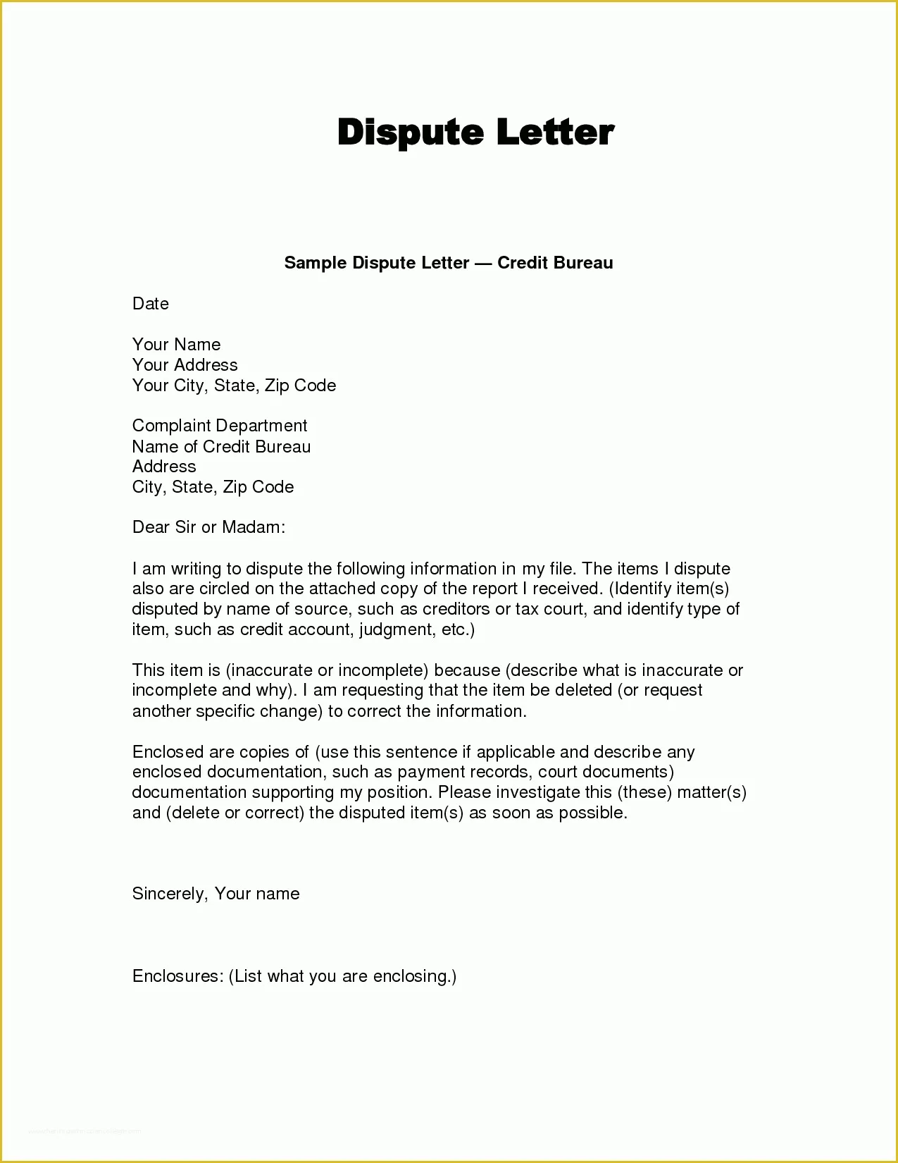 Free Sample Credit Repair Letters and Templates Of Dispute Letter to Credit Bureau Template