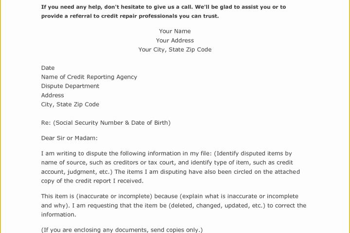 Free Sample Credit Repair Letters and Templates Of Dispute Letter to Credit Bureau Template