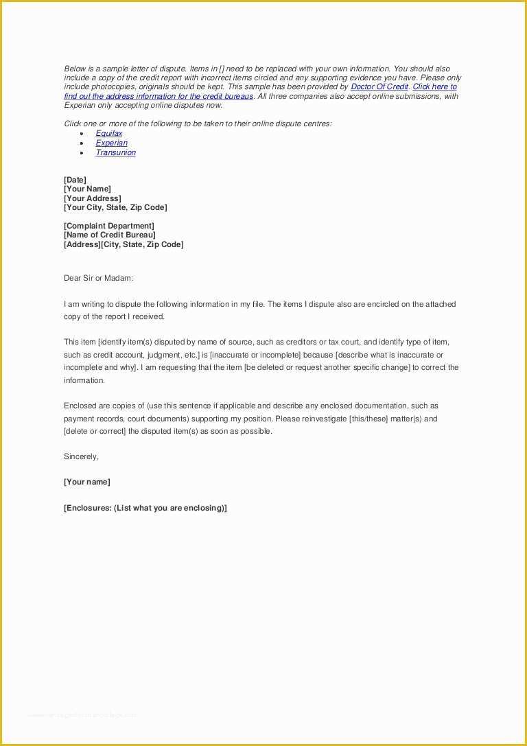 Free Sample Credit Repair Letters and Templates Of Sample Credit Report Dispute Letter