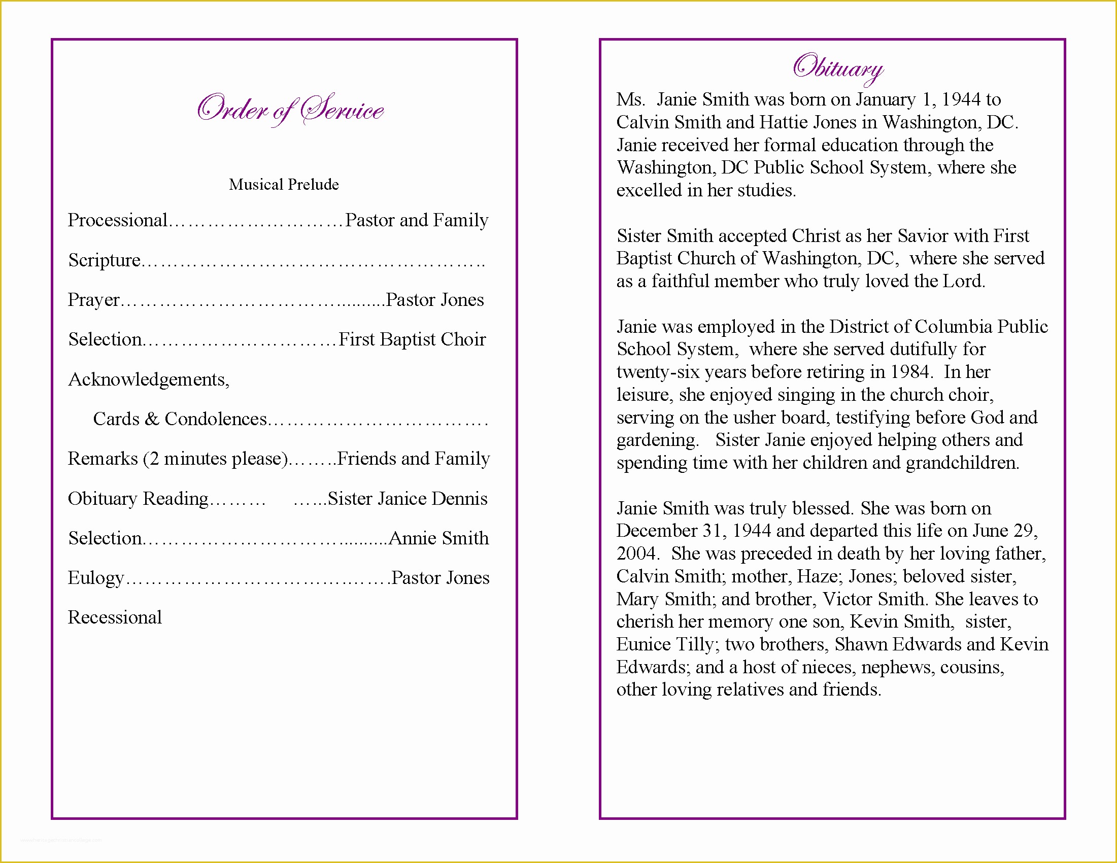 Free Sample Funeral Program Template Of 9 Best Of Sample Obituary Funeral Program Templates