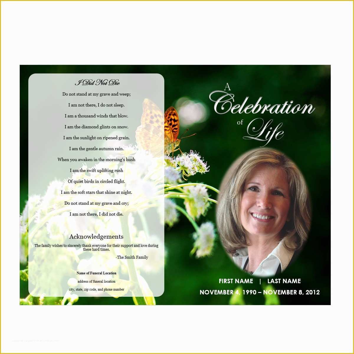 Free Sample Funeral Program Template Of butterfly Memorial Program Funeral Pamphlets